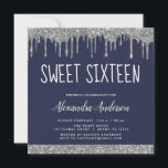 Silver Navy Blue Glitzer 16 . Geburtstag Geburtsta Einladung<br><div class="desc">Luxuriöse Silber und Navy Blue Funkelnd Dripping Glitzer Sweet 16 Birthday Party Einladung . Dies ist die perfekte 16 . Geburtstag Geburtstagseinladung für eine moderne Sparkle Girly Geburtstagsparty im Glitzer. Bitte kontaktieren Sie den Designer,  um passende Sonderanfertigungen zu erhalten.</div>