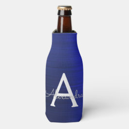 Silver Navy Blue Glitzer Brushed Metal Monogram Flaschenkühler
