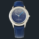 Silver Navy Blue Glitzer Giron Monogram Name Armbanduhr<br><div class="desc">Monogram Name Watch für den silbernen und navy Blue Sparkle Glitzer. Das macht den perfekten 16 Geburtstag,  Hochzeit,  Brautparty,  Jubiläum,  Babydusche oder Junggeselinnen-Abschied Geschenk für jemanden,  der Lieben glamourösen Luxus und schicke Stile.</div>