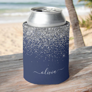 Silver Navy Blue Glitzer Giron Monogram Name Dosenkühler