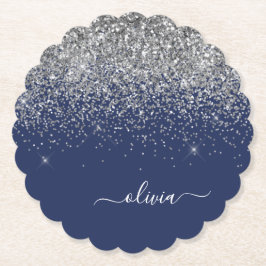 Silver Navy Blue Glitzer Giron Monogram Name Untersetzer