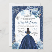 Silver Navy Blue Magical Winter Snowflake 15 Años