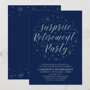 Silver, Navy Blue Modern Surprise Retirement Party Einladung