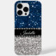 Silver Navy BLue Sparkle Glam Bling Personalisiert Case-Mate iPhone 14 Pro Max Hülle (Back)
