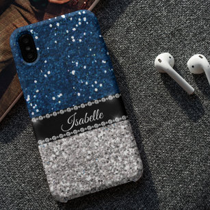 Silver Navy BLue Sparkle Glam Bling Personalisiert Case-Mate iPhone 14 Plus Hülle
