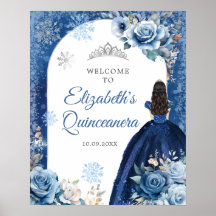 Silver Navy Blue Winter Snowflake XV Anos Willkomm