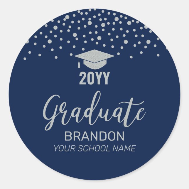 Silver Navy Confetti 2022 Graduation Party Gefalle Runder Aufkleber (Vorderseite)