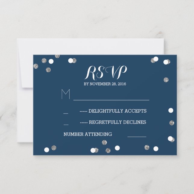 Silver Navy Confetti Elegant Wedding RSVP Cards (Vorderseite)