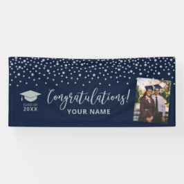 Silver & Navy Confetti Gratulation Abschluss Banner