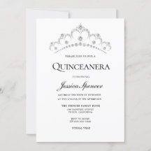 Silver & Navy Diamond Tiara Quinceanera Einladung