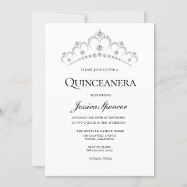 Silver & Navy Diamond Tiara Quinceanera Einladung