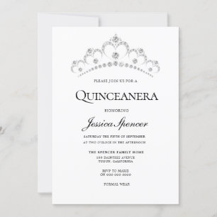 Silver & Navy Diamond Tiara Quinceanera Einladung