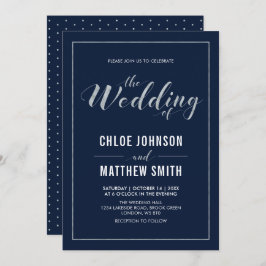 Silver & Navy | Einfache Hochzeit moderner Typogra Einladung