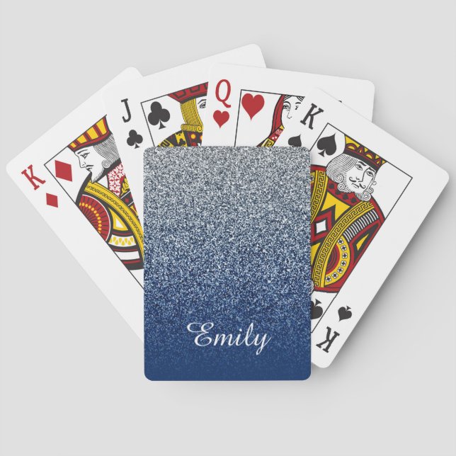 Silver Navy Glitzer Ombre Personalisiert Spielkarten (Rückseite)