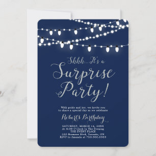 Silver & Navy   Modern Surprise Birthday Party Einladung
