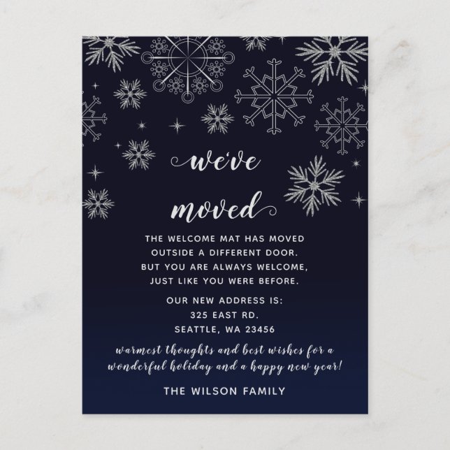 Silver Navy Snowflakes Holiday Mount Ankündigung Postkarte (Vorderseite)
