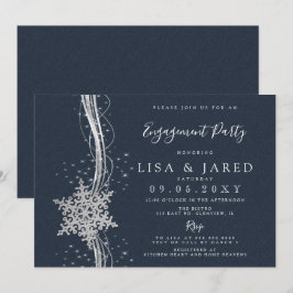 Silver Navy Snowflakes Winter Engagement Party Einladung