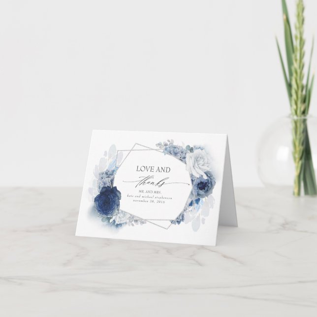 Silver Navy und Dusty Blue Wedding Vielen Dank Dankeskarte (Vorderseite)