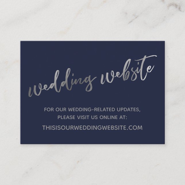 Silver & Navy Wedding Website & Card Visitenkarte (Vorderseite)