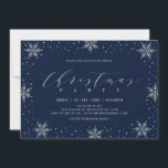 Silver & Navy Winter Virtual Christmas Party Einladung<br><div class="desc">Mit dieser modernen,  virtuellen Weihnachtsfeier laden Sie Ihre Gäste zu einem besonderen Event ein. Dieses Design zeichnet sich durch stilvolle Typografie,  Schneeflocken und Glitzern in Silber- und Marineblau aus. Mehr Party und Einladungen sind in meinem Shop BaraBomDesign erhältlich.</div>
