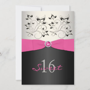 Silver noir rose Ribbon Sweet 16 Invitations