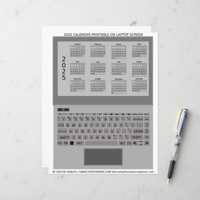 Silver Notebook-Tastatur 2025 Kalender auf Bildsch (Vorderseite/Rückseite Beispiel)