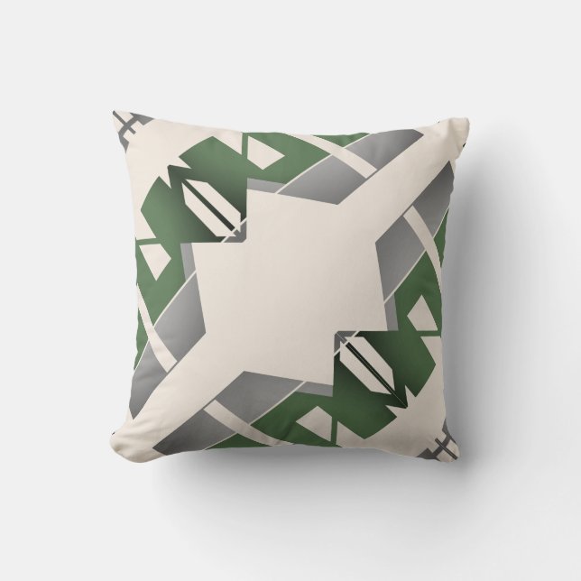 Silver Olive Beige kühne Formen Diagonal Abstrakt Kissen (Vorderseite)