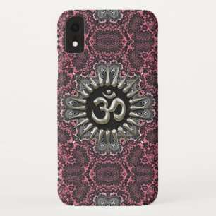 Silver Om Vintage Pink Damask iPhone 3 Hülle