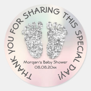 Silver Ombre Glitzer Feet Baby Dusche Gefallen Vie Runder Aufkleber