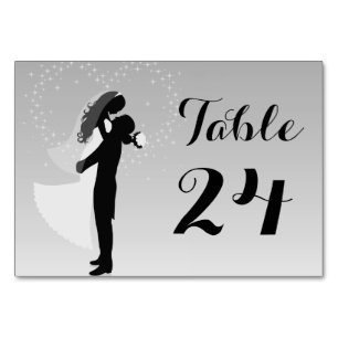 Silver Ombre Silhouette Bridge and Groom Table Car Tischnummer
