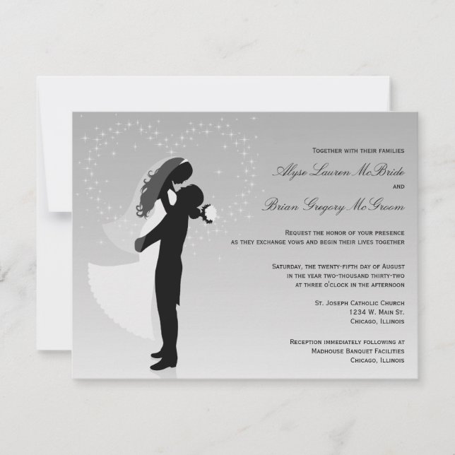 Silver Ombre Silhouette Formal Hochzeit Einladung (Vorderseite)