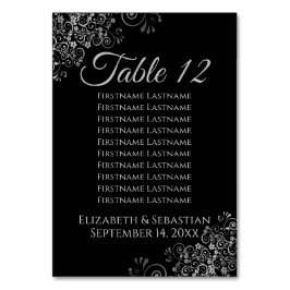 Silver on Black Elegante Wedding Seating Chart Tischnummer