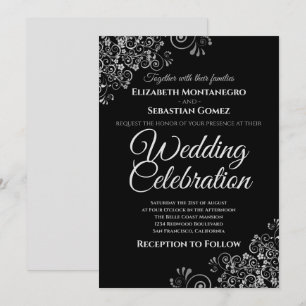 Silver on Black Simple Elegante Wedding Einladung