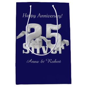 Silver on Blue 25th Anniversary Mittlere Geschenkt Geschenktüte