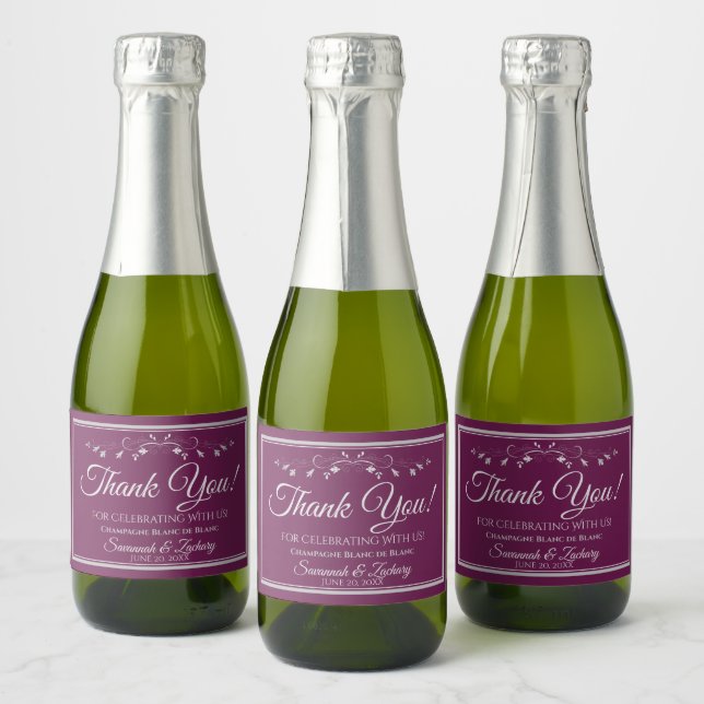 Silver on Cassis Wedding Danke Mini Flasche (Flaschen)