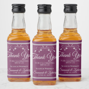 Silver on Cassis Wedding Mini Flasche Vielen Dank Alkoholflaschenetikett