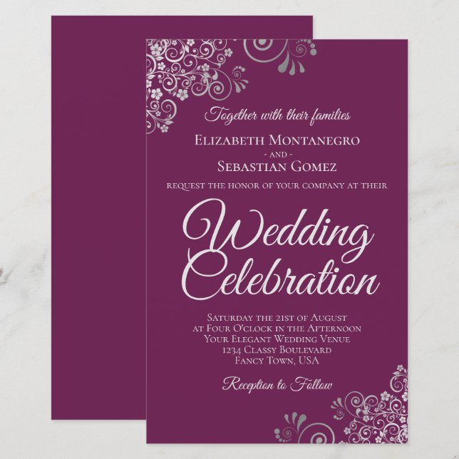 Silver on Magenta HAUSHALT Hochzeit einladen groß (Vorne/Hinten)