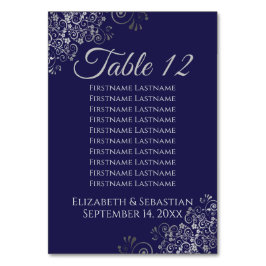Silver on Navy Blue Elegante Wedding Seating Chart Tischnummer