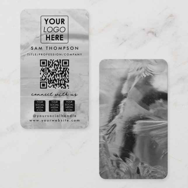 Silver Opal Connect with Us Social Media QR Code Visitenkarte (Vorne/Hinten)