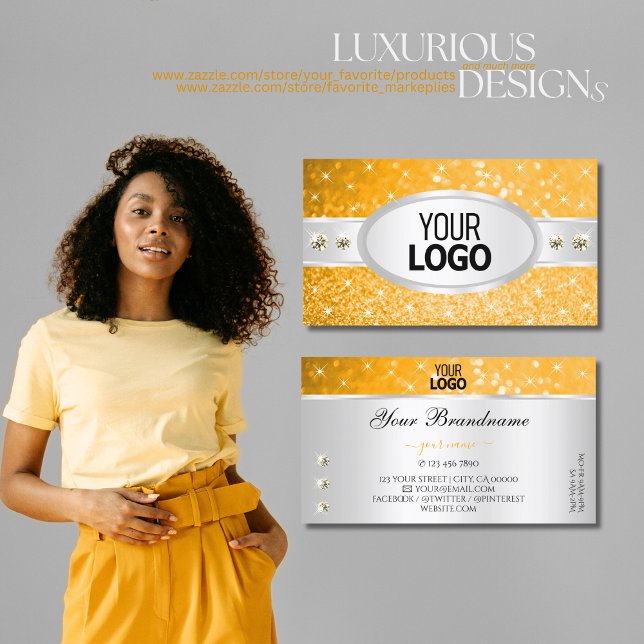 Silver Orange Glitzer SparkDiamonds Logo hinzufüge Visitenkarte (Von Creator hochgeladen)