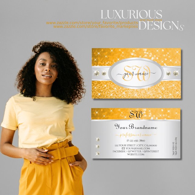 Silver Orange Glitzer Sparkle Diamonds Initialen Visitenkarte (Von Creator hochgeladen)