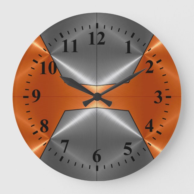 Silver Orange Stainless Steel Metal Look 2 Große Wanduhr (Vorderseite)