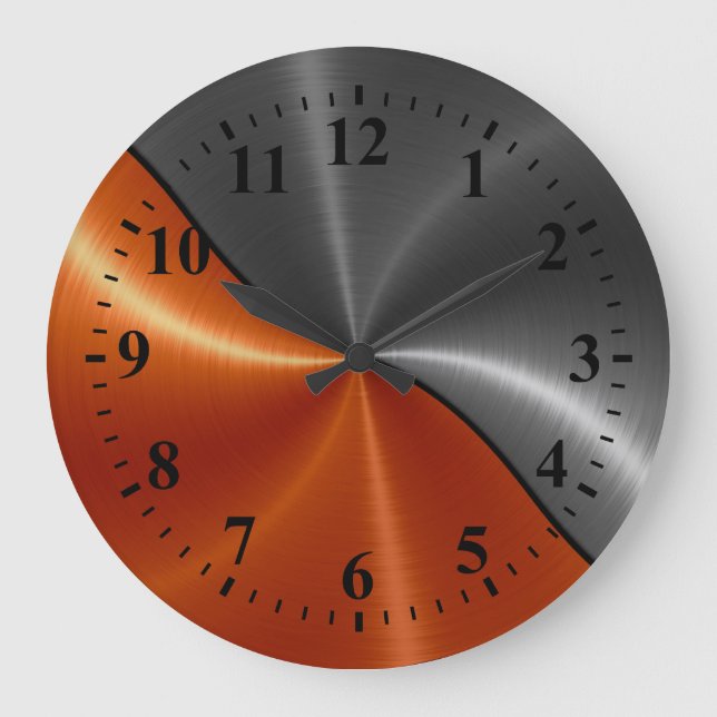 Silver Orange Stainless Steel Metal Look Große Wanduhr (Vorderseite)
