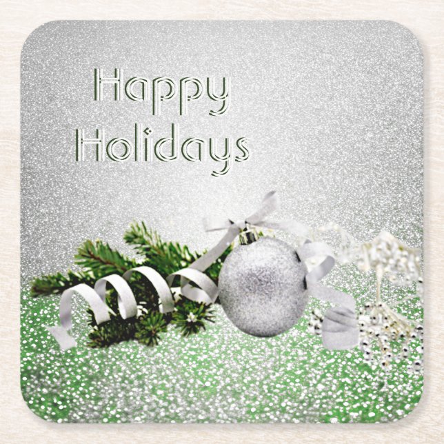 Silver Ornament White Ribbon Weihnachtsbuch Rechteckiger Pappuntersetzer (Vorderseite)