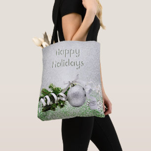 Silver Ornament White Ribbon Weihnachtsfeier Tasch Tasche