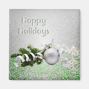 Silver Ornament White Ribbon Weihnachtsmagnet Magnet