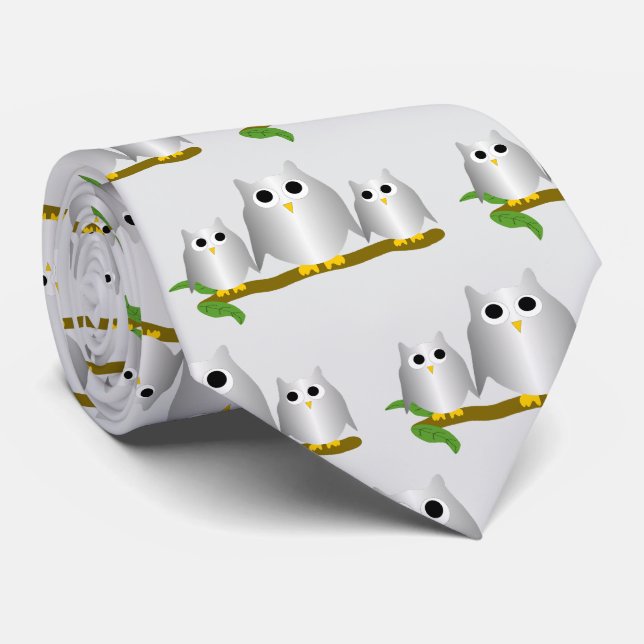 Silver Owls Design Any Colour Background Krawatte (Gerollt)