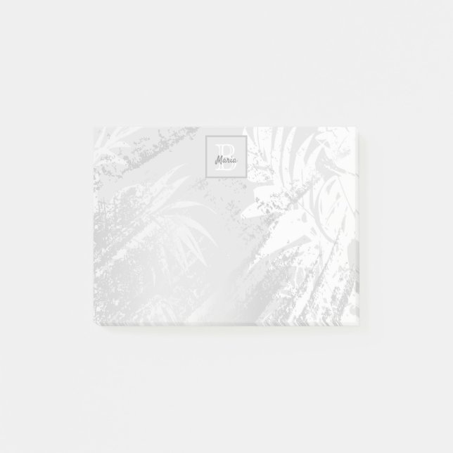 Silver-Palm-Blätter Monogramm-Skriptchie Post-it Klebezettel (Vorderseite)