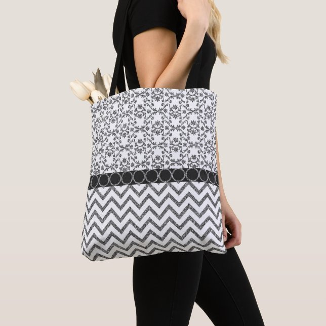 Silver Pattern Zig Zag Muster Geschenk für sie Tasche (Von Nahem)