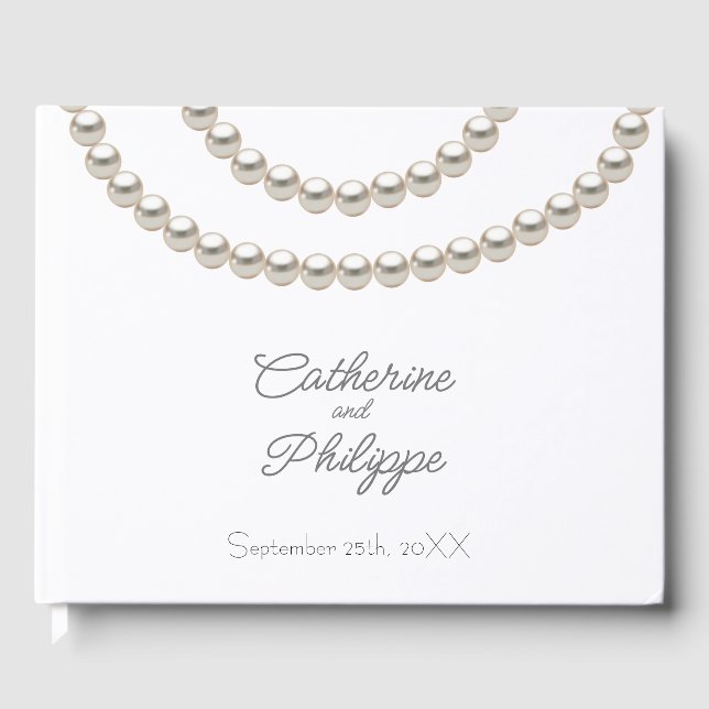 Silver Pearl Elegant Necklace Wedding Gästebuch (Vorderseite)